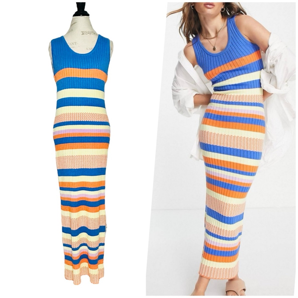Y.A.S. | Women | Mix Stripe Multicolor Knit Sleeveless Bodycon Maxi Dress | XXL